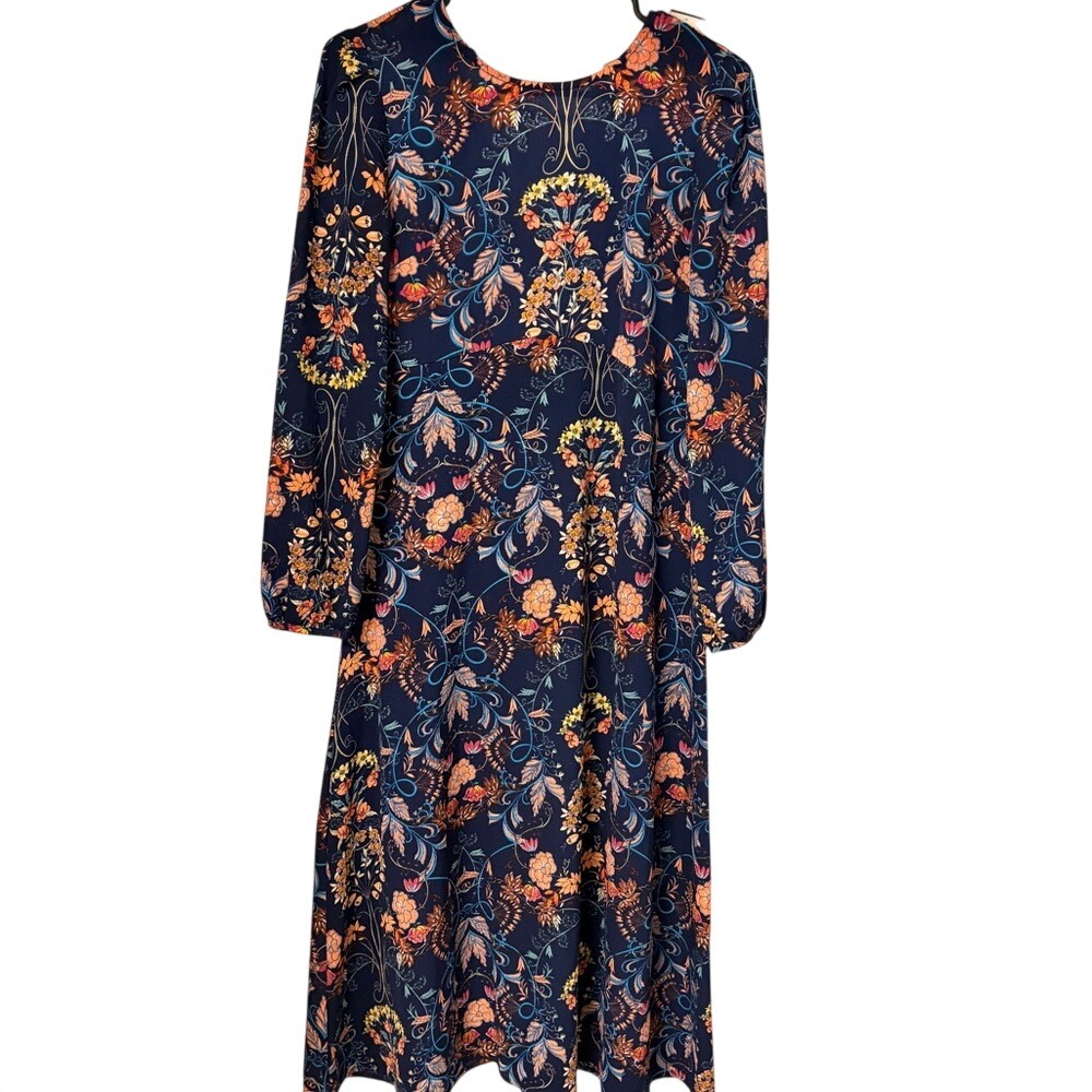 I Madeline Navy Floral Print Dress Women Size Small
